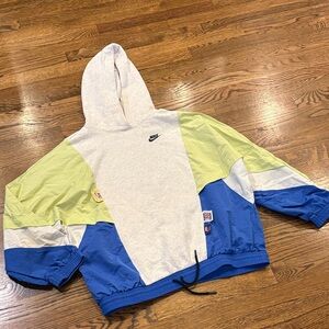 Nike mixed media Blue and Green Colorblock pullover Jacket, nylon/sweatshirt, S